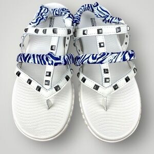 Skechers GOGA White Blue Strappy Studded Nautical Comfort Sandals Size 9